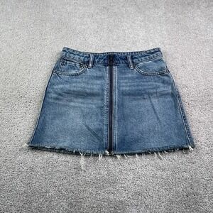 We The Free Mini Skirt Womens 26 Blue Jean Denim Full Zip Frayed Hem Boho